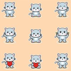 Cute Cat character different poses illustration. Cartoon character design. Flat Cartoon Style. Cute Animal Set.
