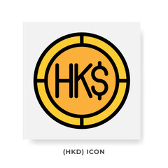 Dollar HKD Currency Icon. Hongkong Financial Symbol Flat Icons, in golden color Graphic Design. Vector Illustrations.