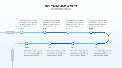 Milestone Achievement Infographic Timeline with 8 Steps and Editable Text on a 16:9 Layout for Business Presentations, Management, and Evaluation.