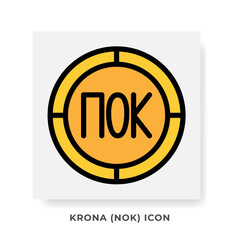 Krona NOK Currency Icon. Norway Financial Symbol Flat Icons, in golden color Graphic Design. Vector Illustrations.