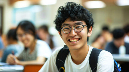 Fototapeta premium portrait cheerful male student in the classroom to convey the spirit study