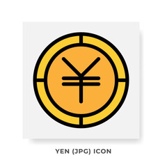 Yen JPY Currency Icon. Japanese Financial Symbol Flat Icons, in Golden Color Graphic Design. Vector Illustrations.