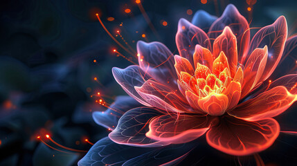 Obraz premium Red and blue lotus flowers with vibrant petals in water.