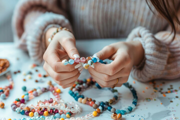 Making cute jewelry from beads. DIY . Do it yourself at home