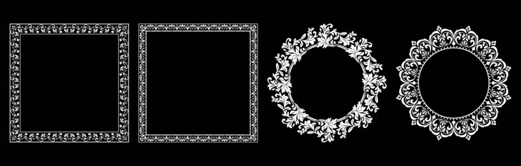 Set of decorative frames Elegant vector element for design in Eastern style, place for text. Floral black and white borders. Lace illustration for invitations and greeting cards.