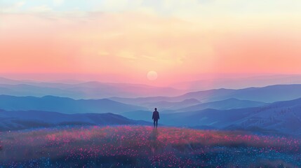 Wildflower hills and people illustration poster background