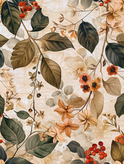 botanical leaves, spices, vintage flowers, beige background . AI generative.