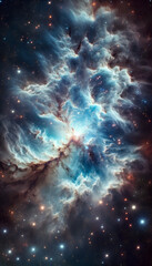 Expansive Blue Nebula with Starry Universe, deep space,  interstellar, cosmic cloud formation in space, space view