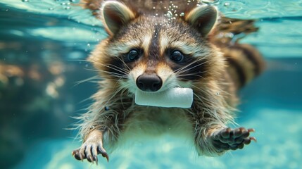Fototapeta premium Underwater Raccoon Adventure