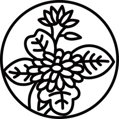 線画円形ミニ花札　長月　菊　9月　菊のカス