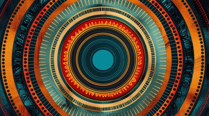Obraz premium Circular decorative motif pattern with hand drawn stripes and empty space