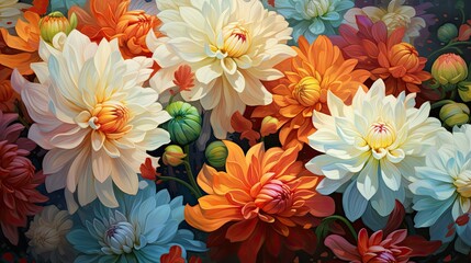 Obraz premium Oil painted flowers in vibrant colours illustrations