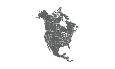 North America map isolated on white background. for website layouts, background, education, precise, customizable, Travel worldwide, map silhouette backdrop, earth geography, political, reports.