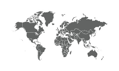 World map isolated on white background. for website layouts, background, education, precise, customizable, Travel worldwide, map silhouette backdrop, earth geography, political, reports.