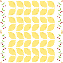 Seamless pattern with Lemons and Cherry for cards, paper print, textil print..Vector illustratcion. 