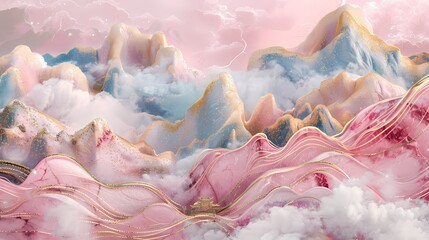 Pink blue jade carving wavy lines poster background