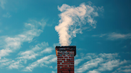Chimney emitting a single column of smoke against a blue sky.