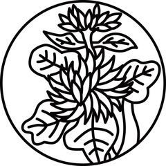 線画円形シンプル花札　長月　菊　9月　菊のカス