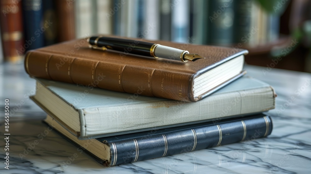 Poster two notebooks and a fountain pen displayed on a table hq image