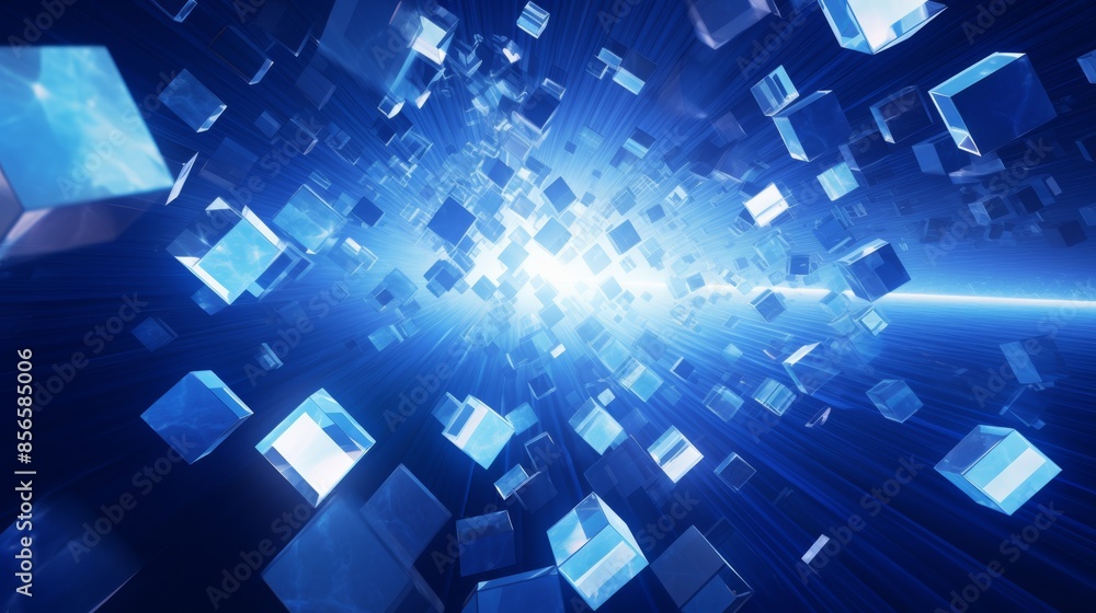 Poster mesmerizing abstract blue background with swirling diamonds and squares in a mesmerizing geometric pattern.