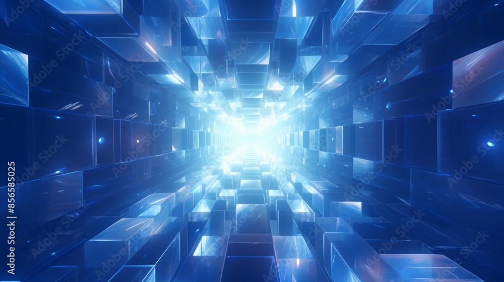 Poster mesmerizing abstract blue background with swirling diamonds and squares in a mesmerizing geometric pattern.