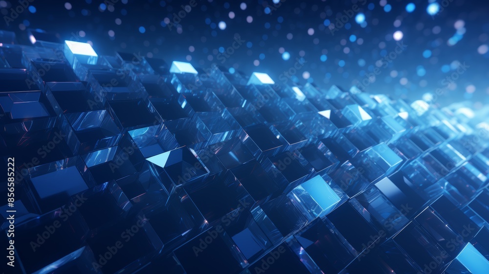 Poster mesmerizing abstract blue background with swirling diamonds and squares in a mesmerizing geometric pattern.