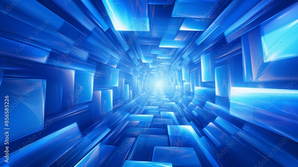 Poster mesmerizing abstract blue background with swirling diamonds and squares in a mesmerizing geometric pattern. 