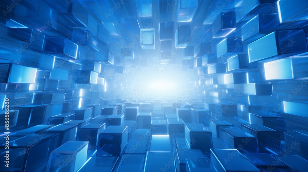 Poster mesmerizing abstract blue background with swirling diamonds and squares in a mesmerizing geometric pattern. 