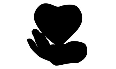 silhouette of hand holding a piece of heart