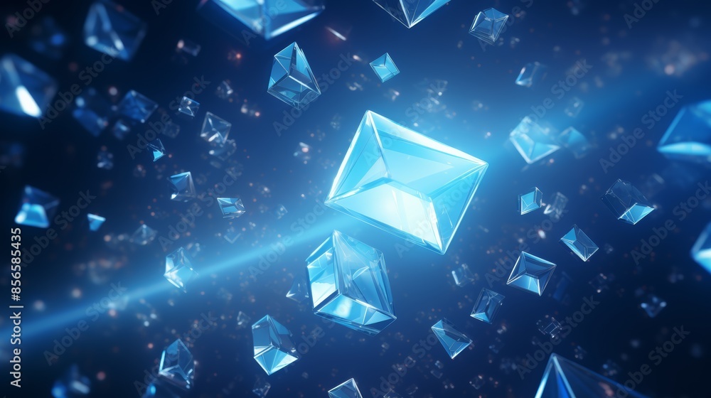 Poster mesmerizing abstract blue background with swirling diamonds and squares in a mesmerizing geometric pattern. 