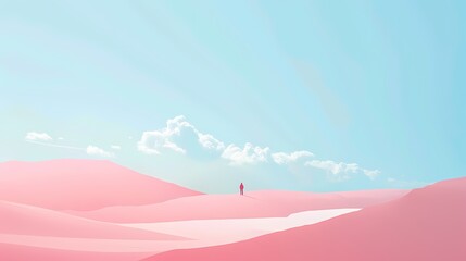 Pink blue white cloud sky character scene poster background