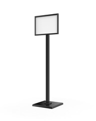 Blank poster sign stand. Floor standing display realistic mockup. Adjustable pedestal with blank board, mockup.