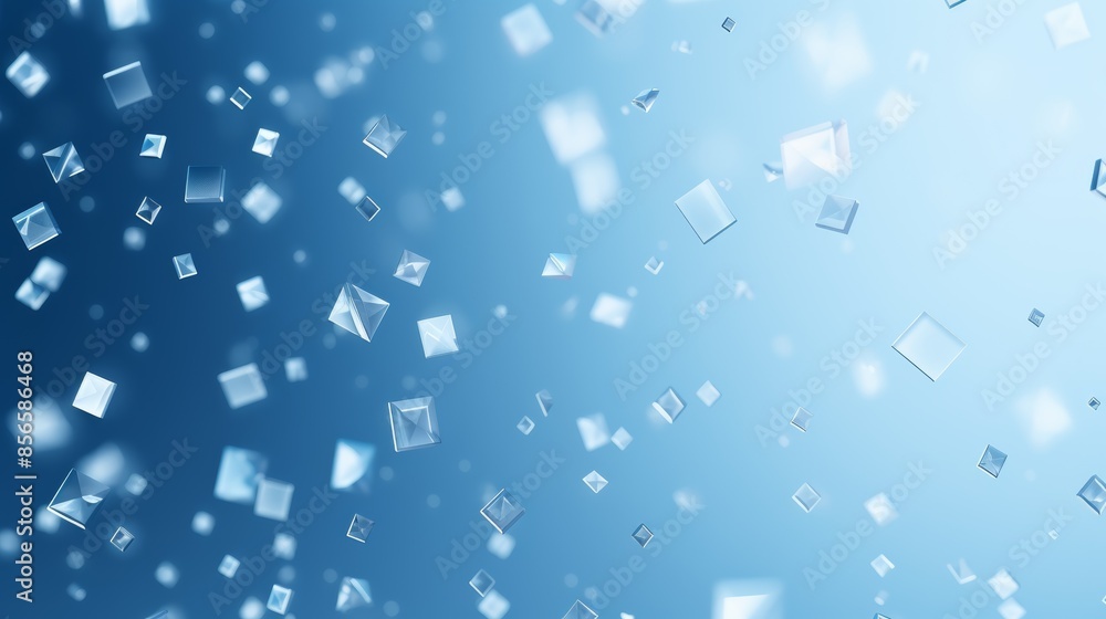 Poster minimalist abstract blue background with scattered diamonds and squares in a subtle geometric pattern. 