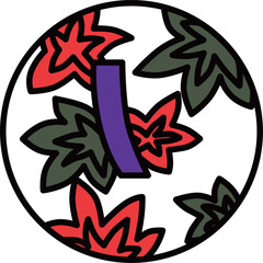 カラー円形ミニ花札　神無月　紅葉　青短　10月　紅葉に青短