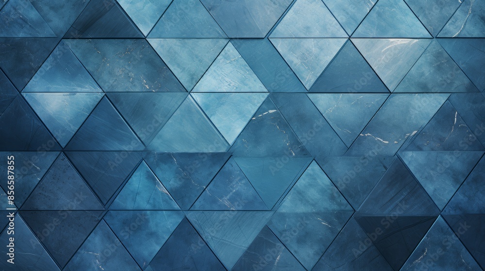 Poster modern abstract blue background with diamonds and squares in a random geometric pattern, showcasing a textured surface and a weathered aesthetic.