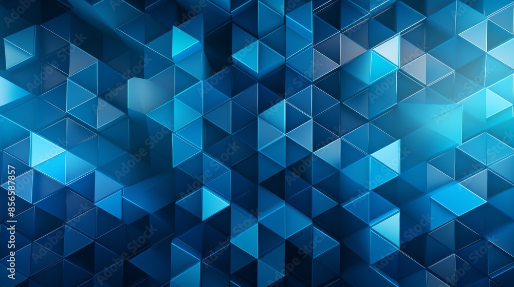 Poster photograph of a modern abstract blue background with interlocking diamonds and squares in a complex geometric pattern, inspired by intricate tessellation patterns and Islamic art. 