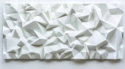 Abstract white 3D wall panel, geometric design, raw texture, sharp details, contemporary and stylish background