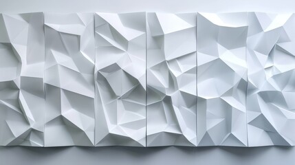Obraz premium Abstract white 3D wall panel, geometric design, raw texture, sharp details, contemporary and stylish background
