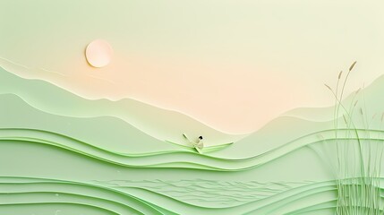 Obraz premium Green pink embossed lines boat poster background