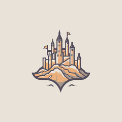 Mid-century Modern Castle, simple medieval castle Logo illustration vector design template, Castle Tower