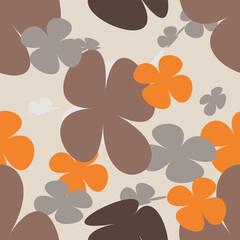 Trendy floral seamless pattern collection. Set of vintage 70s style flower background illustration. Colorful pastel color groovy artwork bundle, y2k nature backgrounds with spring plants.