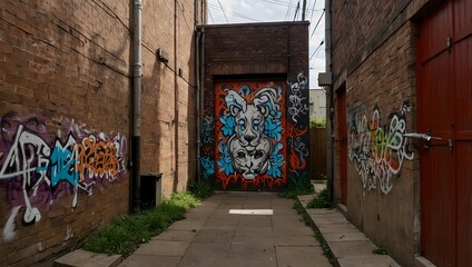 Stumbling upon a hidden alley transformed by intricate graffiti art ai_generated