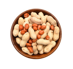 Dried peanuts in closeup on white