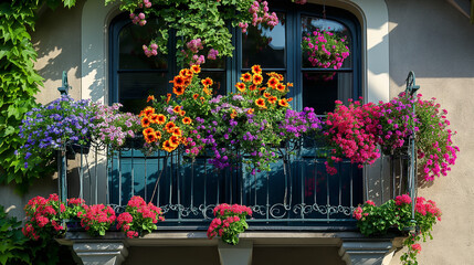A beautiful balcony with colourful flowers