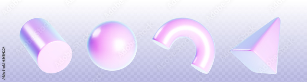 Poster abstract geometric shape with hologram effect. realistic 3d render vector illustration set of flying