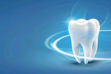 a white tooth with a blue background