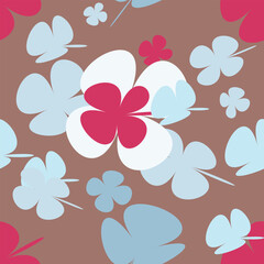 Trendy floral seamless pattern collection. Set of vintage 70s style flower background illustration. Colorful pastel color groovy artwork bundle, y2k nature backgrounds with spring plants.