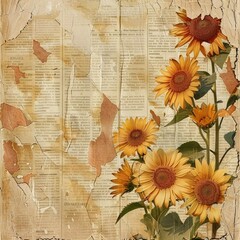 Retro Newspaper Sunflowers Background