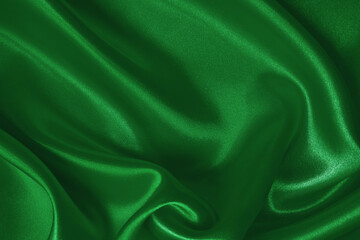 Obraz premium Green emerald fabric texture background, detail of silk or linen pattern.