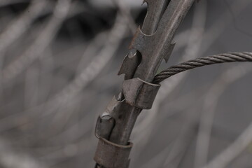 close up Roll of Barbed wire to ward off mass demonstrations